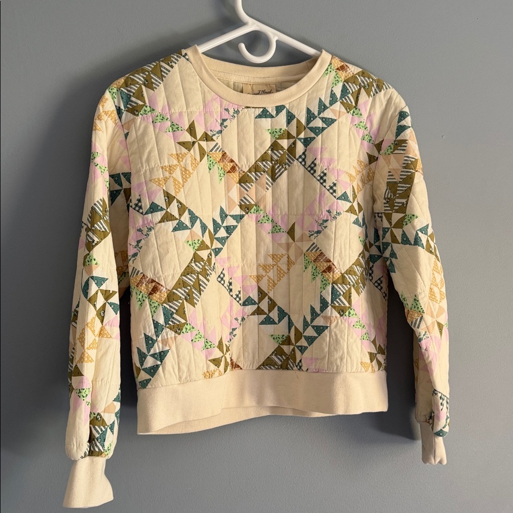Universal Thread Quilted Geometric Top - Cream, Green, Pink